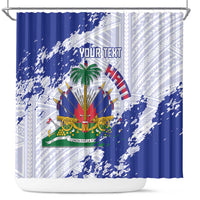 Custom Haiti Football Shower Curtain Les Grenadiers Blue Grunge Polynesian Tattoo - Wonder Print Shop