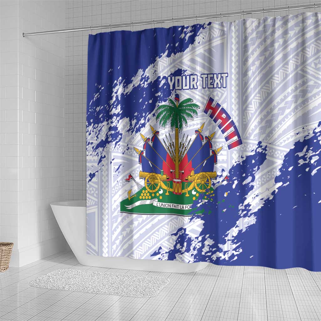 Custom Haiti Football Shower Curtain Les Grenadiers Blue Grunge Polynesian Tattoo - Wonder Print Shop