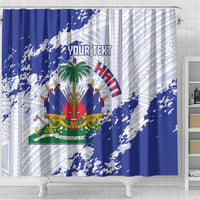 Custom Haiti Football Shower Curtain Les Grenadiers Blue Grunge Polynesian Tattoo - Wonder Print Shop