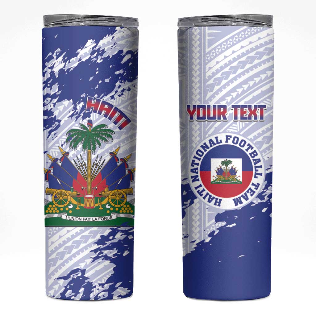 Custom Haiti Football Skinny Tumbler Les Grenadiers Blue Grunge Polynesian Tattoo - Wonder Print Shop