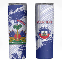 Custom Haiti Football Skinny Tumbler Les Grenadiers Blue Grunge Polynesian Tattoo - Wonder Print Shop