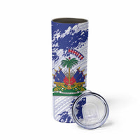 Custom Haiti Football Skinny Tumbler Les Grenadiers Blue Grunge Polynesian Tattoo - Wonder Print Shop