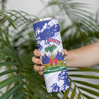Custom Haiti Football Skinny Tumbler Les Grenadiers Blue Grunge Polynesian Tattoo - Wonder Print Shop