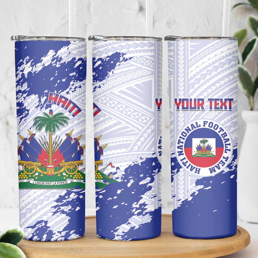 Custom Haiti Football Skinny Tumbler Les Grenadiers Blue Grunge Polynesian Tattoo - Wonder Print Shop