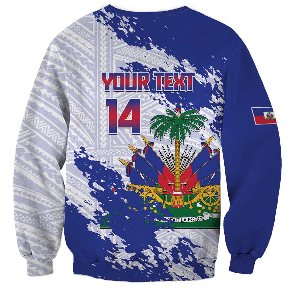 Custom Haiti Football Sweatshirt Les Grenadiers Blue Grunge Polynesian Tattoo - Wonder Print Shop