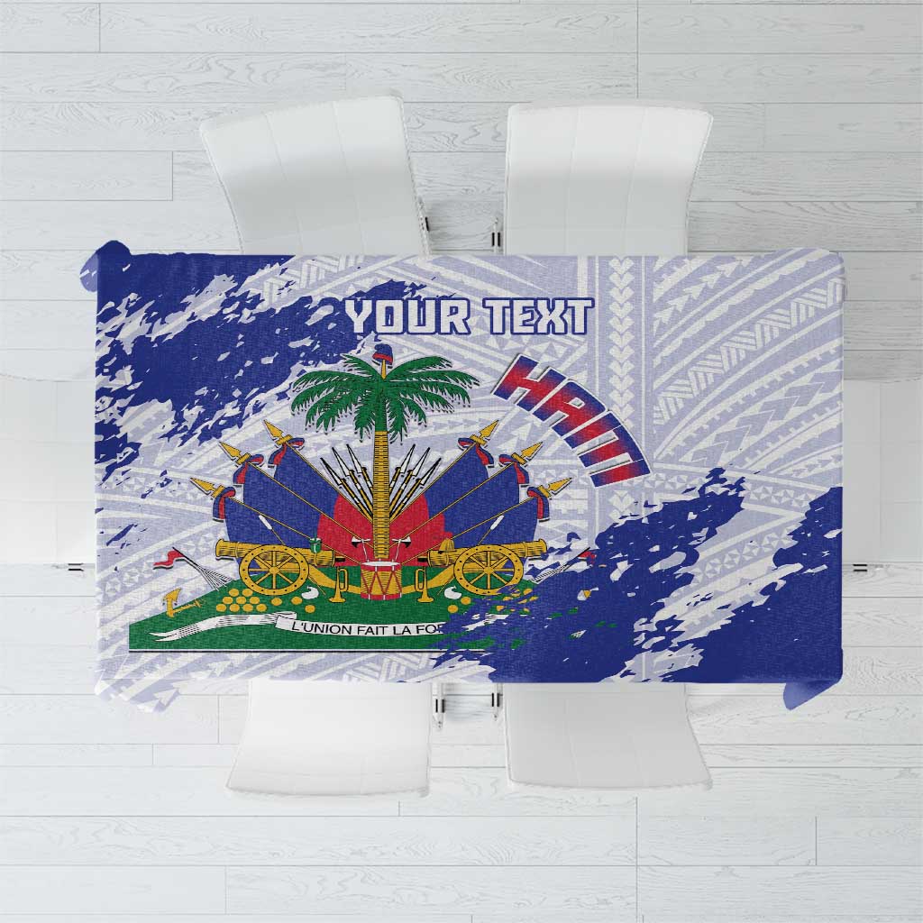 Custom Haiti Football Tablecloth Les Grenadiers Blue Grunge Polynesian Tattoo - Wonder Print Shop
