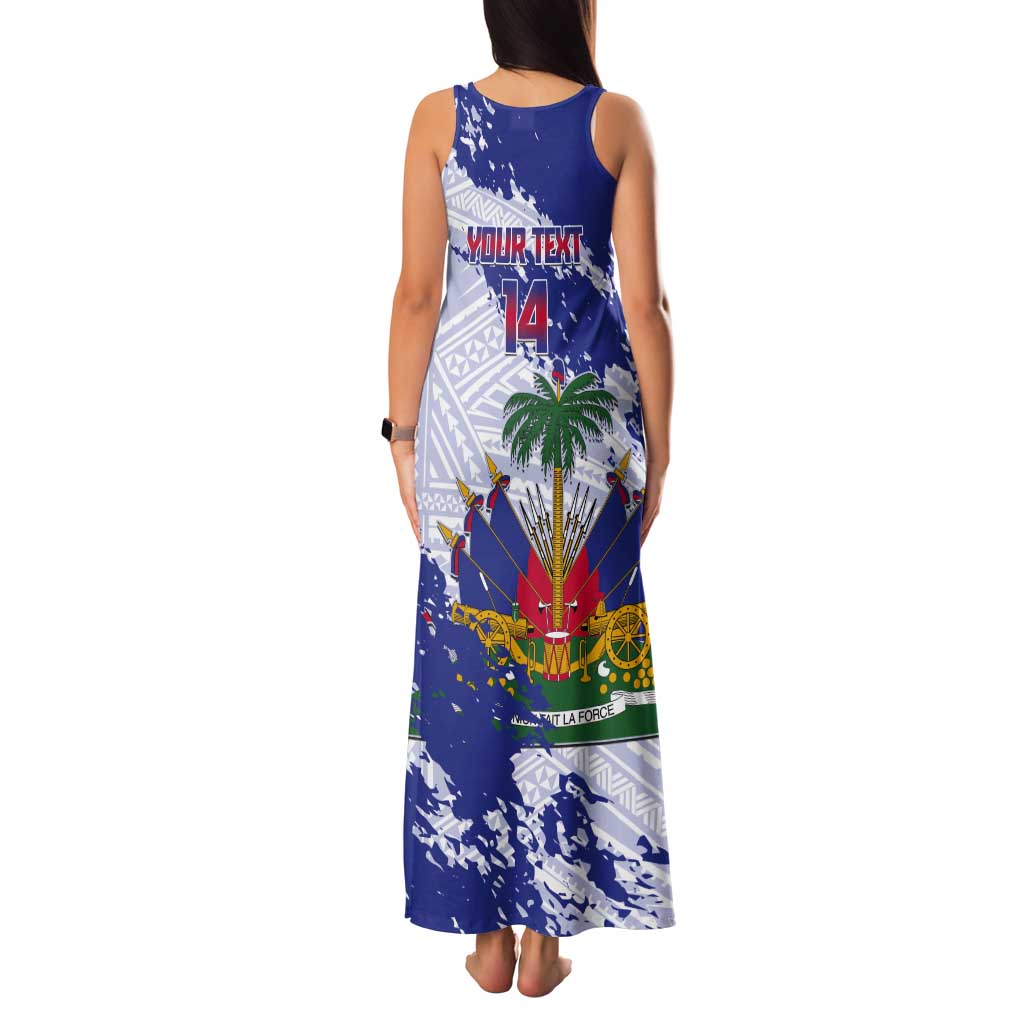 Custom Haiti Football Tank Maxi Dress Les Grenadiers Blue Grunge Polynesian Tattoo - Wonder Print Shop