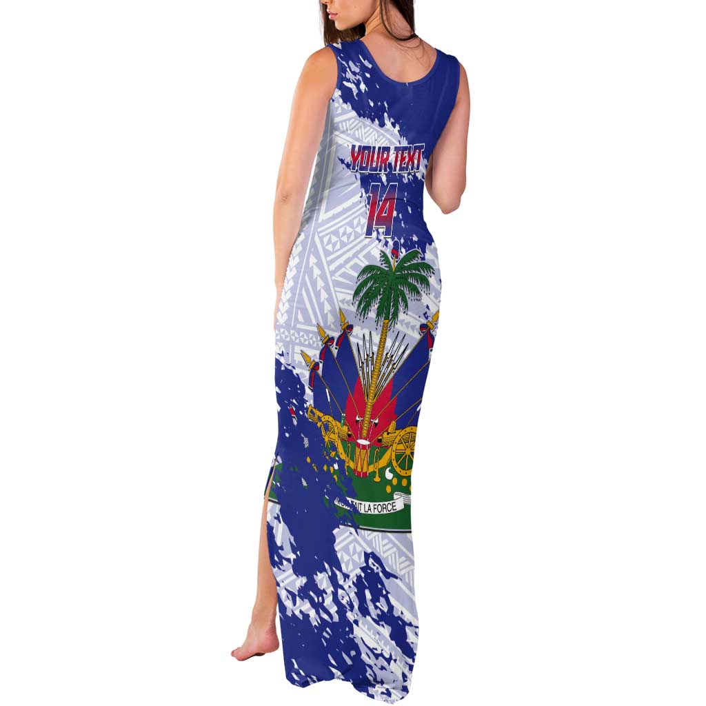 Custom Haiti Football Tank Maxi Dress Les Grenadiers Blue Grunge Polynesian Tattoo - Wonder Print Shop