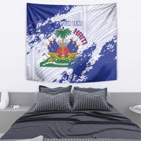 Custom Haiti Football Tapestry Les Grenadiers Blue Grunge Polynesian Tattoo - Wonder Print Shop