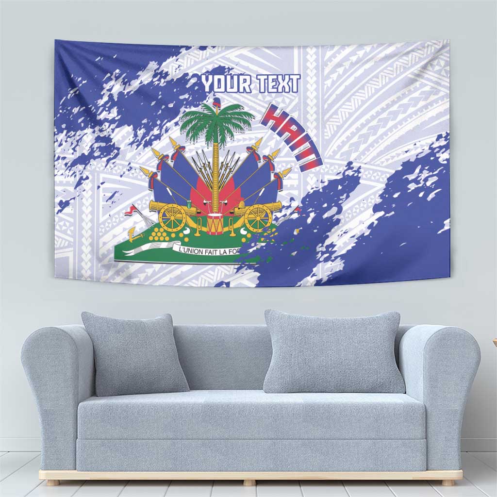 Custom Haiti Football Tapestry Les Grenadiers Blue Grunge Polynesian Tattoo - Wonder Print Shop