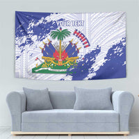 Custom Haiti Football Tapestry Les Grenadiers Blue Grunge Polynesian Tattoo - Wonder Print Shop