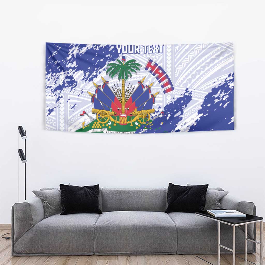 Custom Haiti Football Tapestry Les Grenadiers Blue Grunge Polynesian Tattoo - Wonder Print Shop