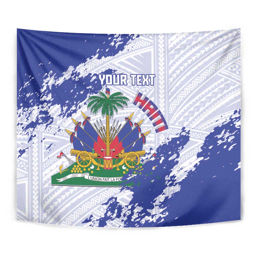 Custom Haiti Football Tapestry Les Grenadiers Blue Grunge Polynesian Tattoo - Wonder Print Shop
