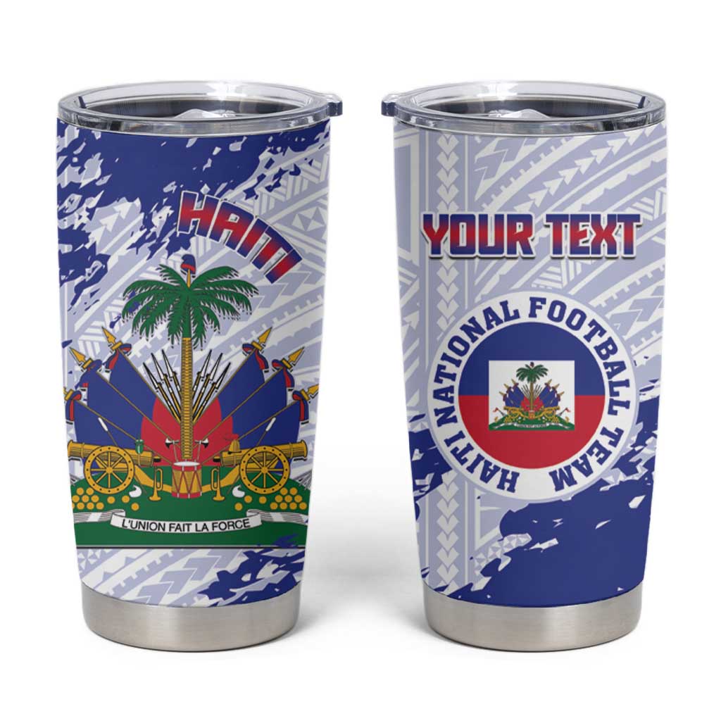 Custom Haiti Football Tumbler Cup Les Grenadiers Blue Grunge Polynesian Tattoo - Wonder Print Shop