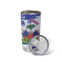 Custom Haiti Football Tumbler Cup Les Grenadiers Blue Grunge Polynesian Tattoo - Wonder Print Shop