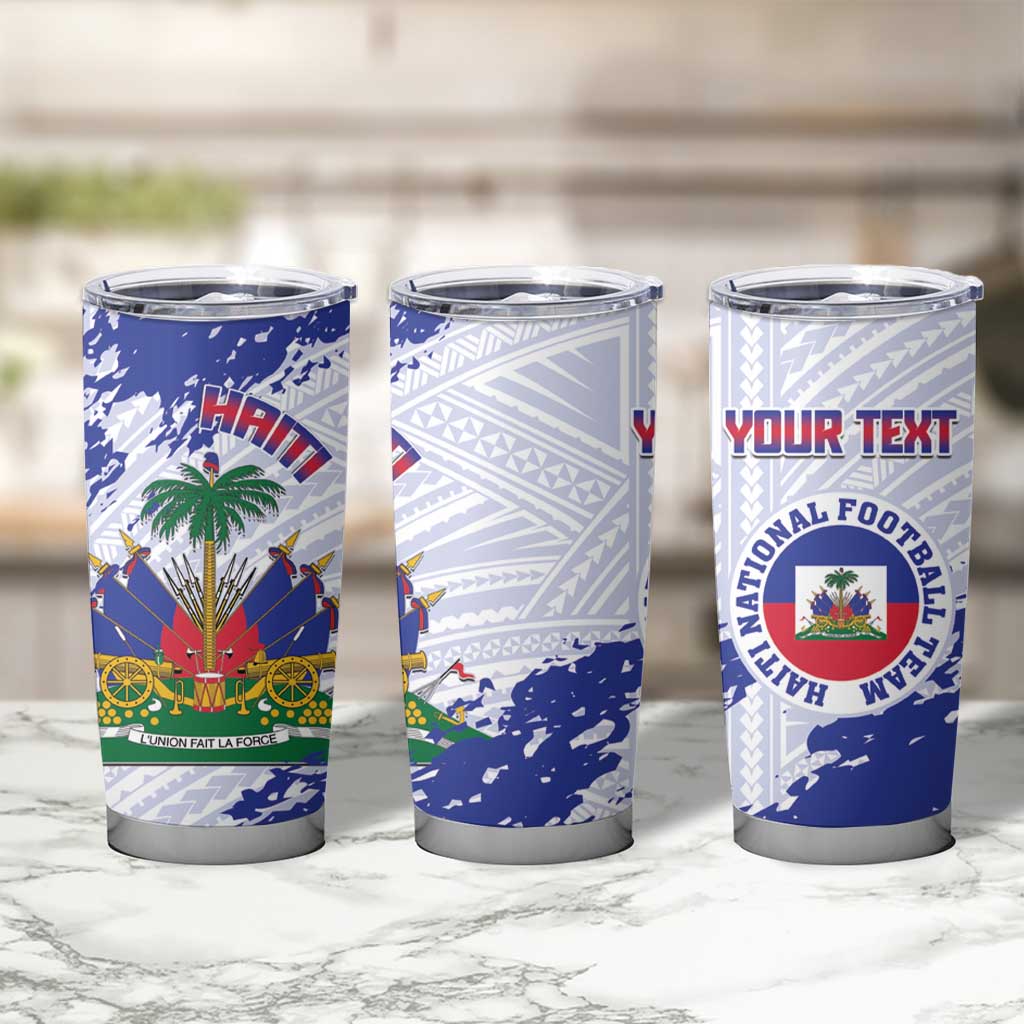 Custom Haiti Football Tumbler Cup Les Grenadiers Blue Grunge Polynesian Tattoo - Wonder Print Shop