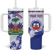 Custom Haiti Football Tumbler With Handle Les Grenadiers Blue Grunge Polynesian Tattoo - Wonder Print Shop