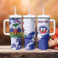 Custom Haiti Football Tumbler With Handle Les Grenadiers Blue Grunge Polynesian Tattoo - Wonder Print Shop