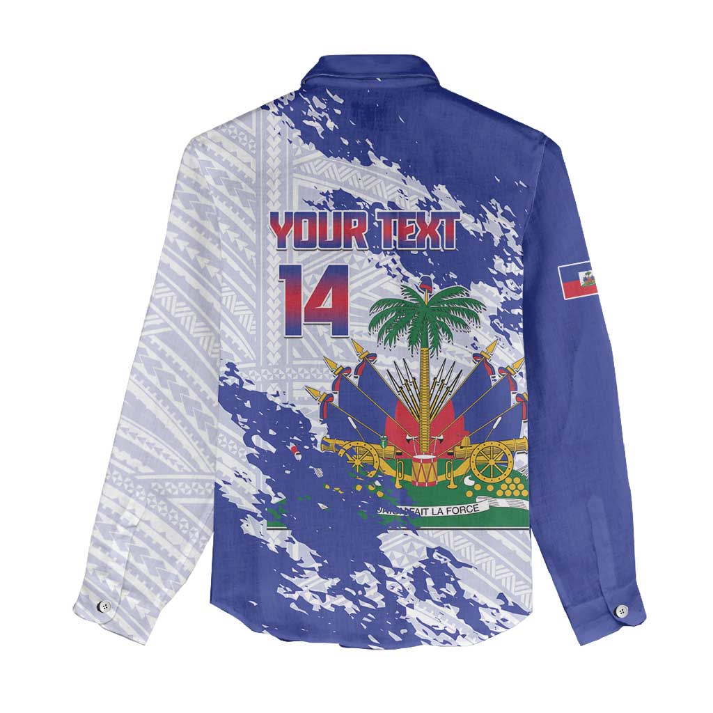 Custom Haiti Football Women Casual Shirt Les Grenadiers Blue Grunge Polynesian Tattoo - Wonder Print Shop