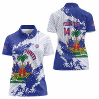 Custom Haiti Football Women Polo Shirt Les Grenadiers Blue Grunge Polynesian Tattoo - Wonder Print Shop