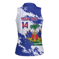 Custom Haiti Football Women Sleeveless Polo Shirt Les Grenadiers Blue Grunge Polynesian Tattoo - Wonder Print Shop