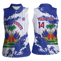 Custom Haiti Football Women Sleeveless Polo Shirt Les Grenadiers Blue Grunge Polynesian Tattoo - Wonder Print Shop