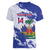 Custom Haiti Football Women V-Neck T-Shirt Les Grenadiers Blue Grunge Polynesian Tattoo - Wonder Print Shop