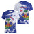 Custom Haiti Football Women V-Neck T-Shirt Les Grenadiers Blue Grunge Polynesian Tattoo - Wonder Print Shop