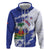 Custom Haiti Football Zip Hoodie Les Grenadiers Blue Grunge Polynesian Tattoo - Wonder Print Shop