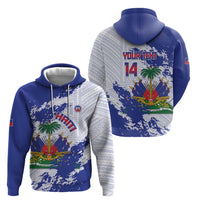 Custom Haiti Football Zip Hoodie Les Grenadiers Blue Grunge Polynesian Tattoo - Wonder Print Shop