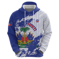 Custom Haiti Football Zip Hoodie Les Grenadiers Blue Grunge Polynesian Tattoo - Wonder Print Shop