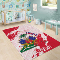 Custom Haiti Football Area Rug Les Grenadiers Red Grunge Polynesian Tattoo - Wonder Print Shop