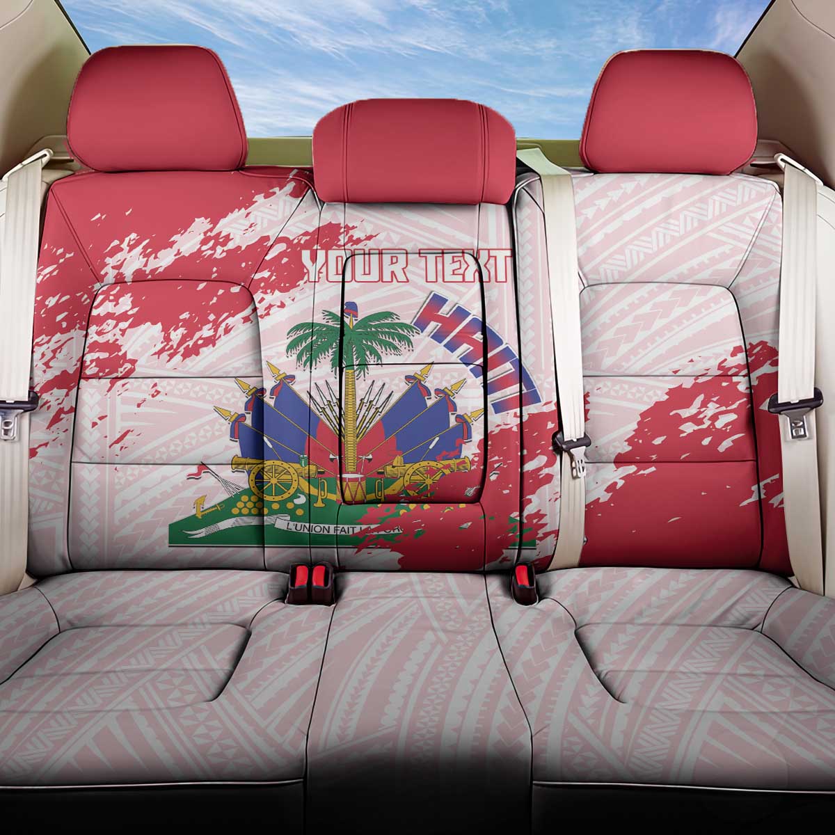 Custom Haiti Football Back Car Seat Cover Les Grenadiers Red Grunge Polynesian Tattoo - Wonder Print Shop