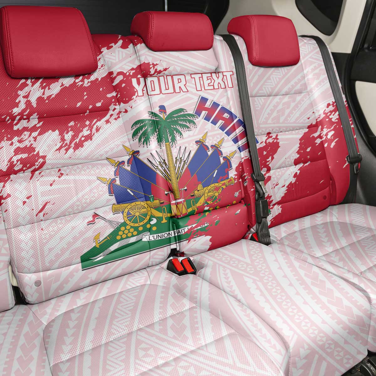 Custom Haiti Football Back Car Seat Cover Les Grenadiers Red Grunge Polynesian Tattoo - Wonder Print Shop