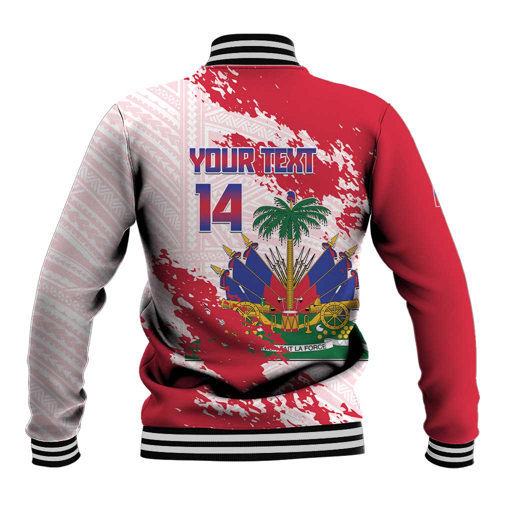 Custom Haiti Football Baseball Jacket Les Grenadiers Red Grunge Polynesian Tattoo - Wonder Print Shop