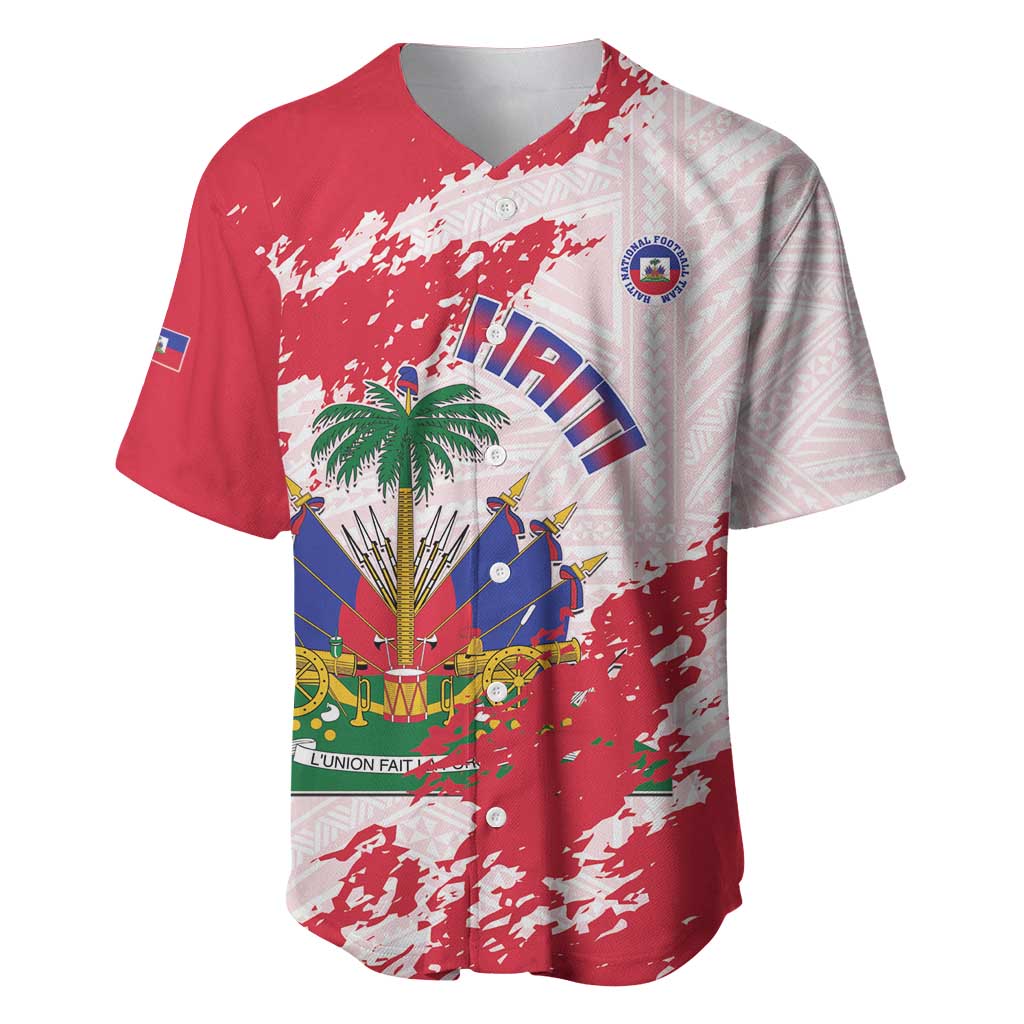 Custom Haiti Football Baseball Jersey Les Grenadiers Red Grunge Polynesian Tattoo - Wonder Print Shop