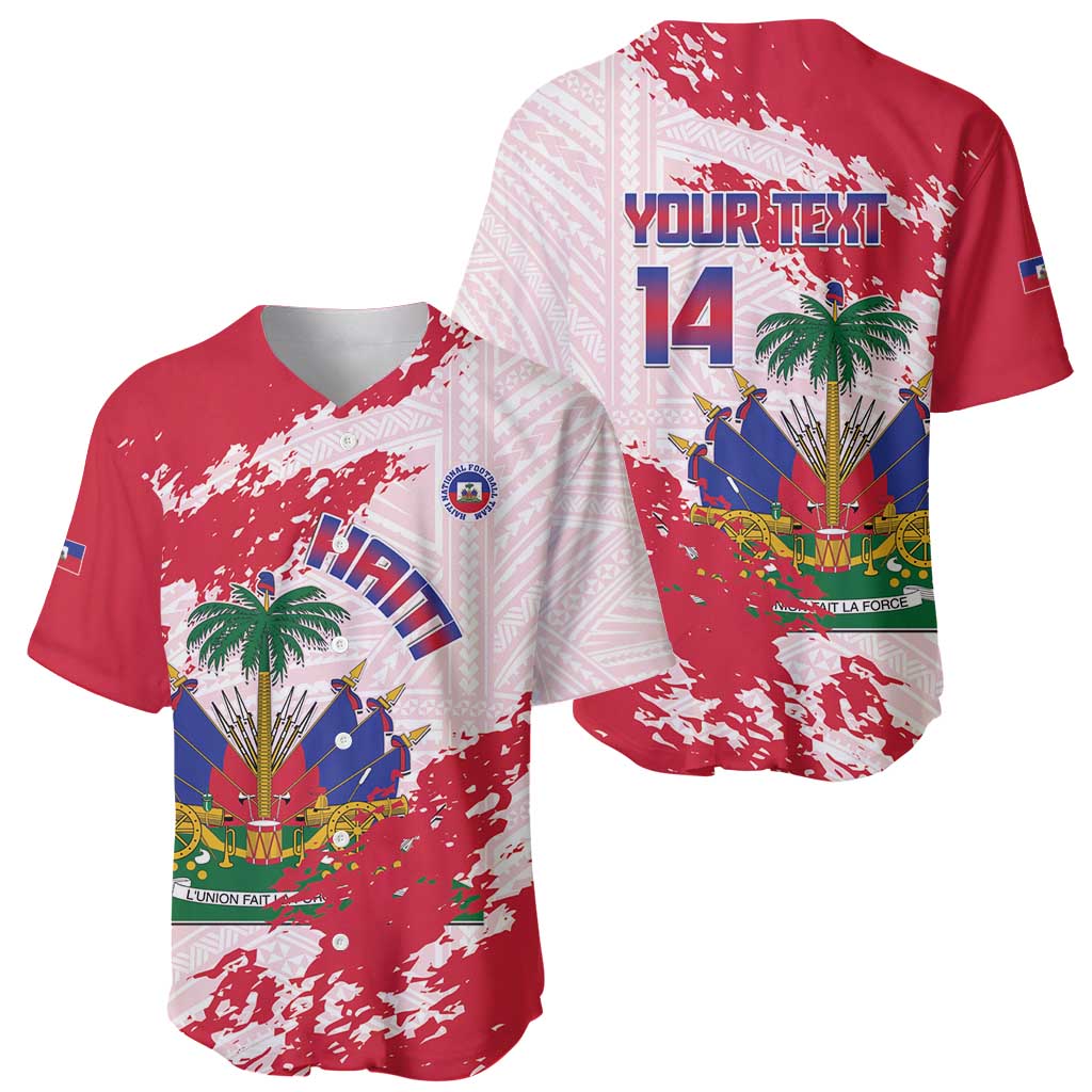 Custom Haiti Football Baseball Jersey Les Grenadiers Red Grunge Polynesian Tattoo - Wonder Print Shop