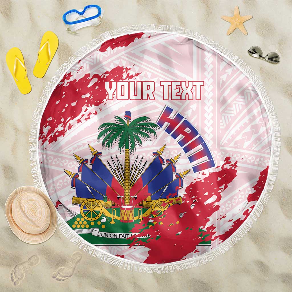 Custom Haiti Football Beach Blanket Les Grenadiers Red Grunge Polynesian Tattoo - Wonder Print Shop