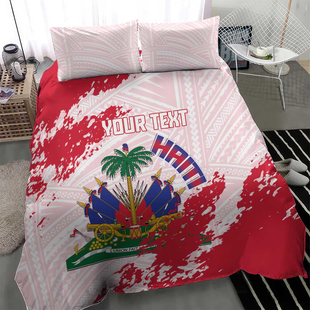Custom Haiti Football Bedding Set Les Grenadiers Red Grunge Polynesian Tattoo - Wonder Print Shop