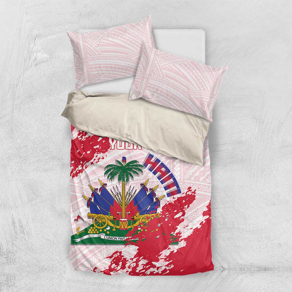 Custom Haiti Football Bedding Set Les Grenadiers Red Grunge Polynesian Tattoo - Wonder Print Shop