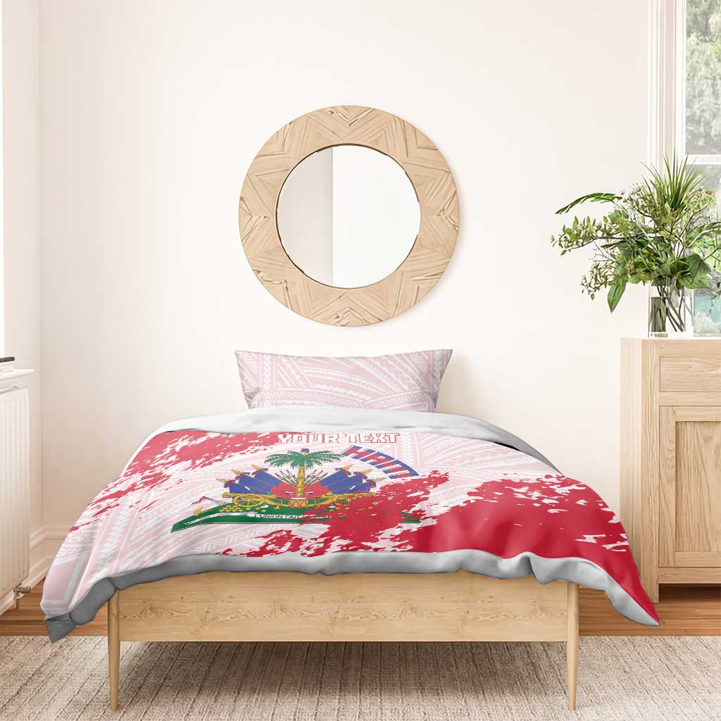 Custom Haiti Football Bedding Set Les Grenadiers Red Grunge Polynesian Tattoo - Wonder Print Shop