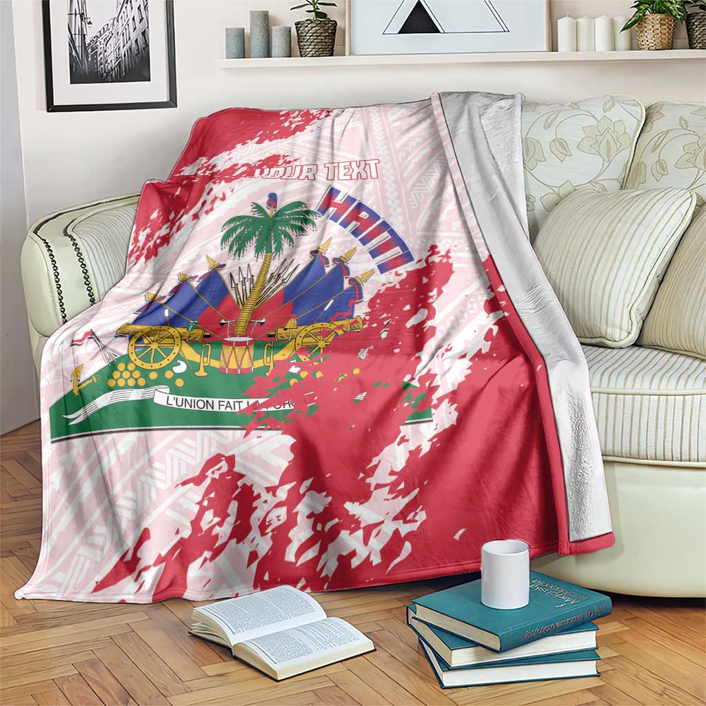 Custom Haiti Football Blanket Les Grenadiers Red Grunge Polynesian Tattoo - Wonder Print Shop