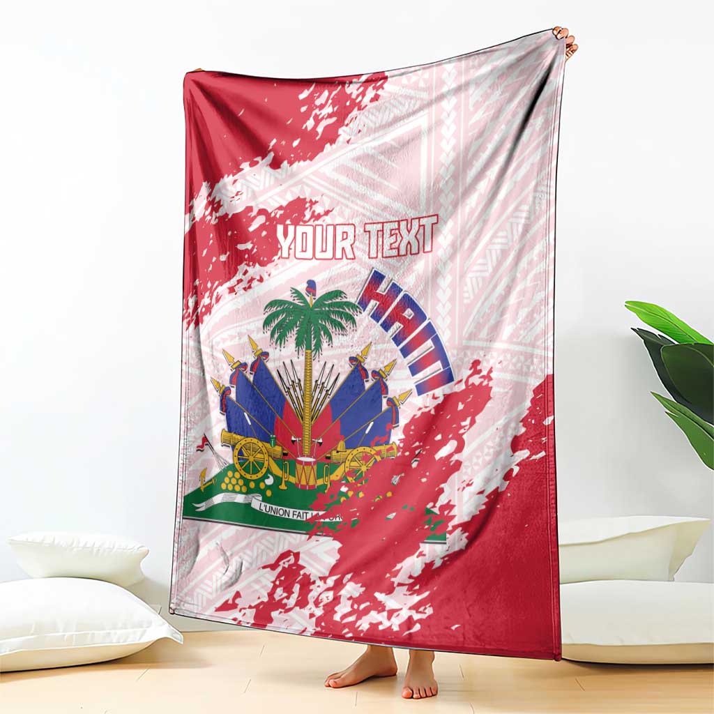 Custom Haiti Football Blanket Les Grenadiers Red Grunge Polynesian Tattoo - Wonder Print Shop
