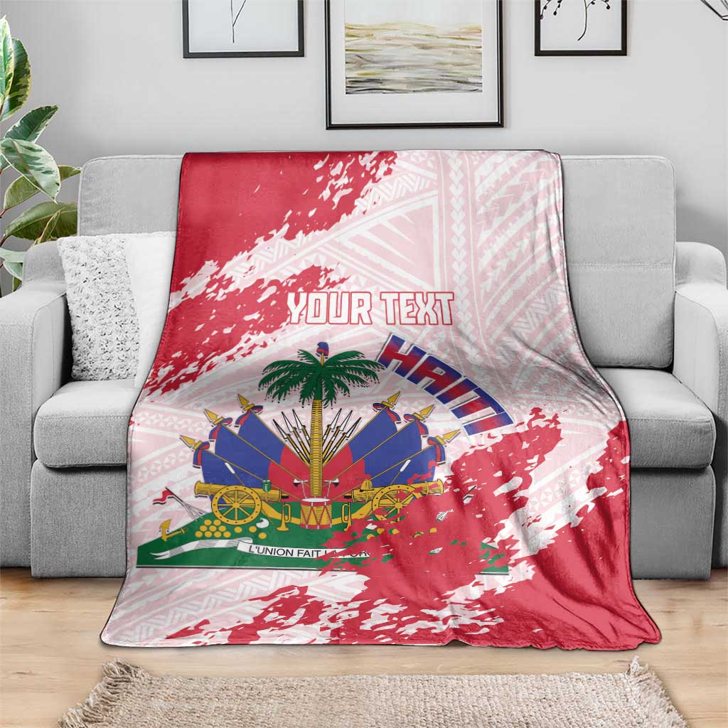Custom Haiti Football Blanket Les Grenadiers Red Grunge Polynesian Tattoo - Wonder Print Shop