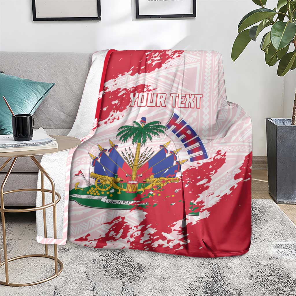Custom Haiti Football Blanket Les Grenadiers Red Grunge Polynesian Tattoo - Wonder Print Shop