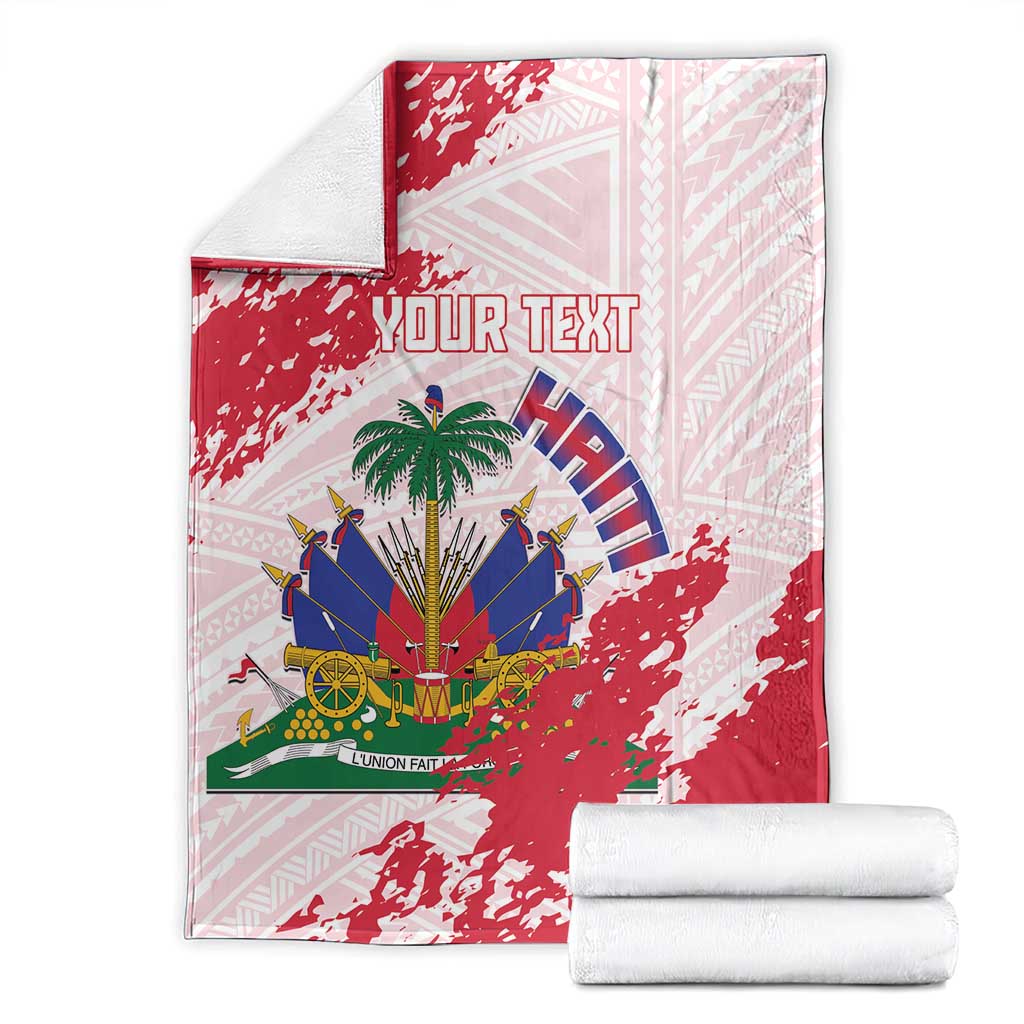 Custom Haiti Football Blanket Les Grenadiers Red Grunge Polynesian Tattoo - Wonder Print Shop