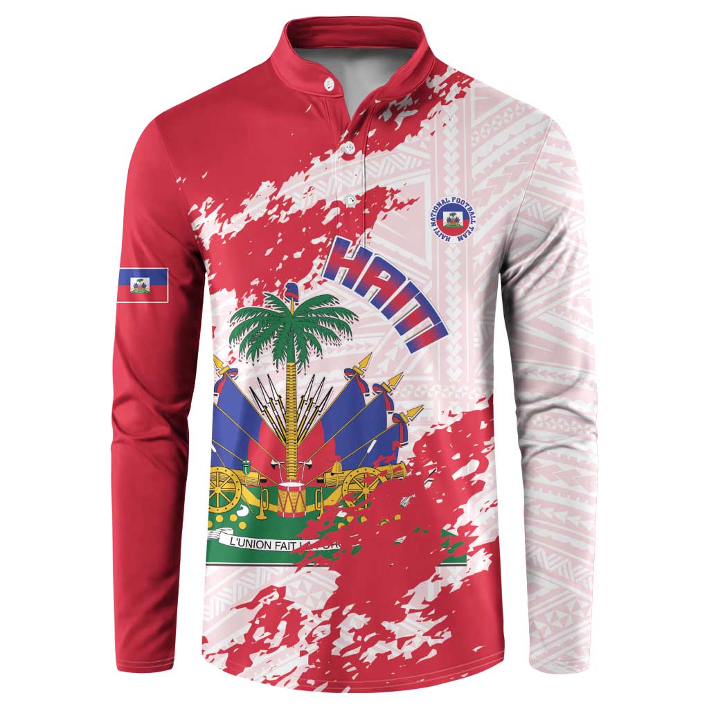 Custom Haiti Football Button Sweatshirt Les Grenadiers Red Grunge Polynesian Tattoo - Wonder Print Shop