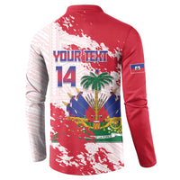 Custom Haiti Football Button Sweatshirt Les Grenadiers Red Grunge Polynesian Tattoo - Wonder Print Shop