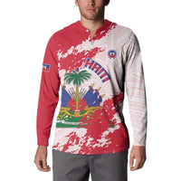 Custom Haiti Football Button Sweatshirt Les Grenadiers Red Grunge Polynesian Tattoo - Wonder Print Shop