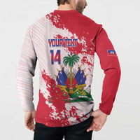 Custom Haiti Football Button Sweatshirt Les Grenadiers Red Grunge Polynesian Tattoo - Wonder Print Shop